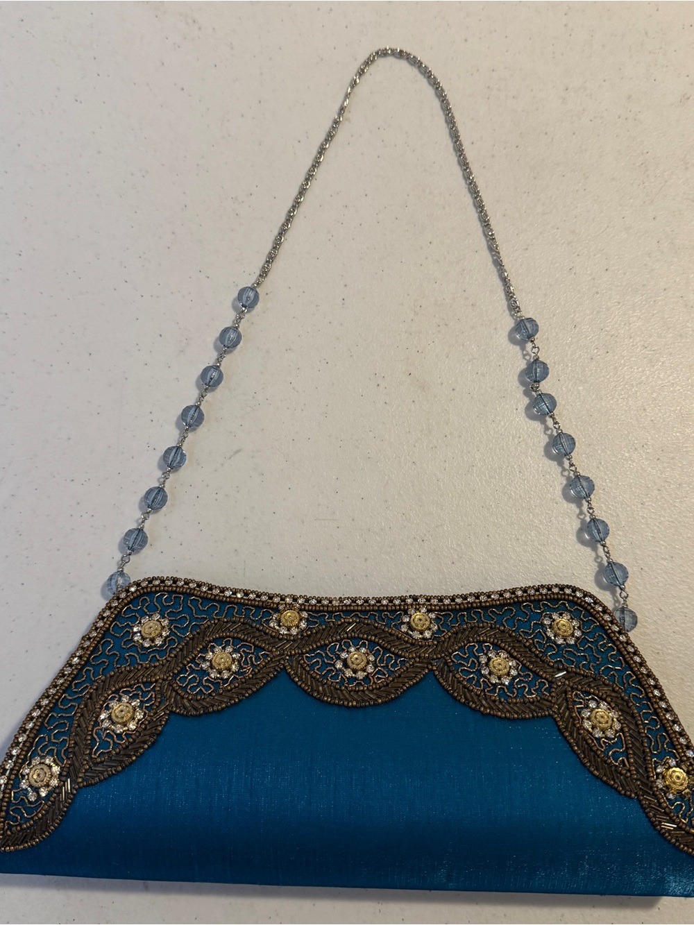 Mochi Embellishment Clutch Turquoise Purse Removable Unique Beaded Strap Vintage